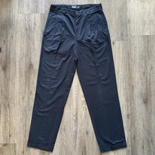 VTG Polo Ralph Lauren Mens 34x34 Pleated Cuffed Chino Pants Navy Blue Cotton 90s