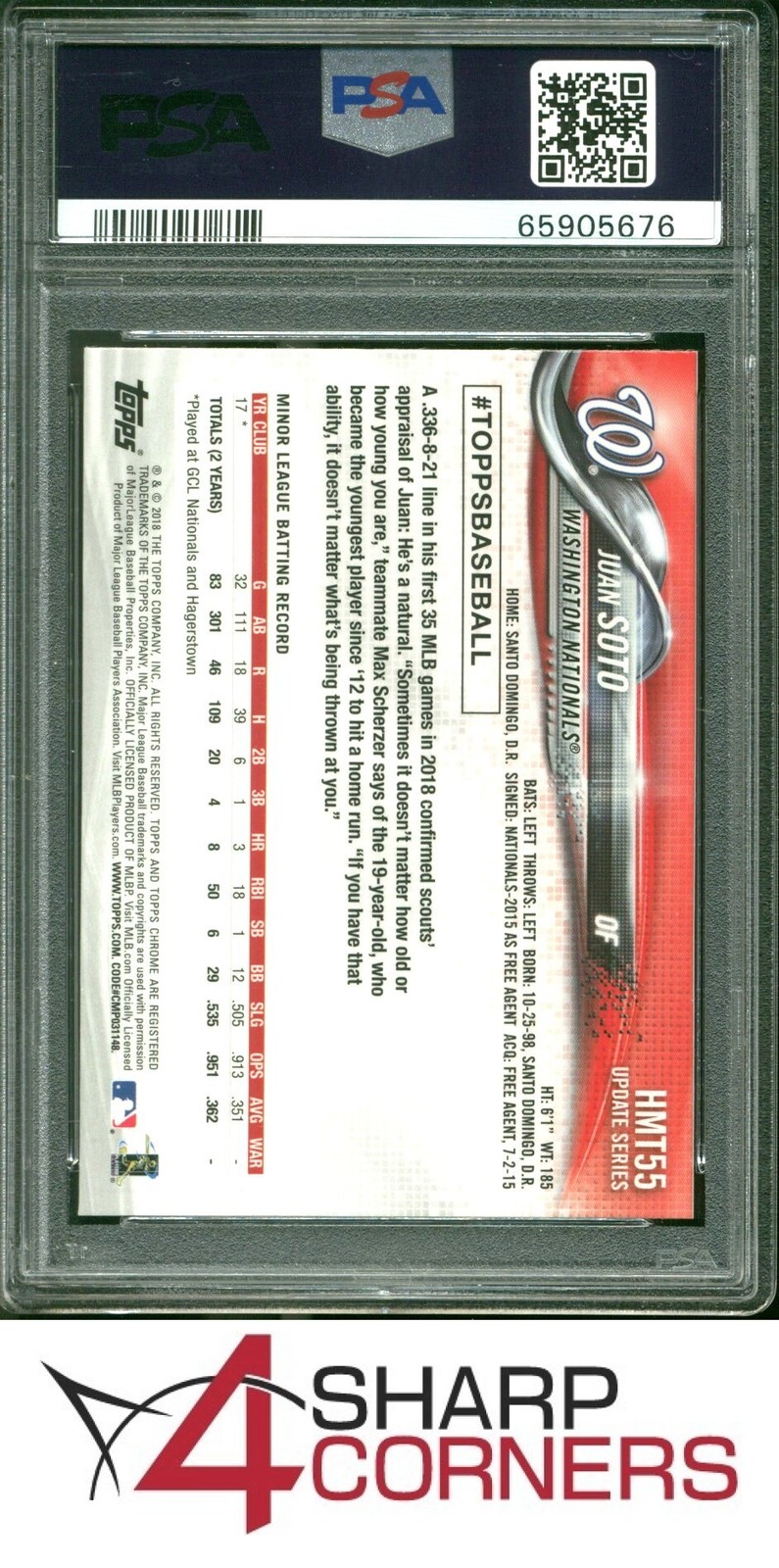 2018 TOPPS CHROME UPDATE #HMT55 JUAN SOTO RC NATIONALS PSA 10 view 2