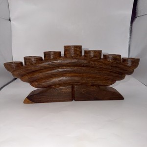 VTG Hand Carved Solid Wood Brutalist Design Triple Taper /Menorah  Candle Holder