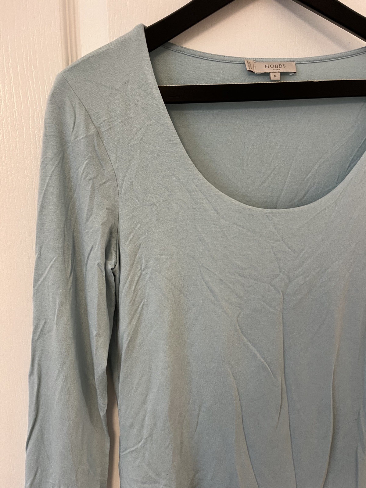 HOBBS 3/4 Sleeve Double Layer Jersey Top Scoop Neck Size M Blue