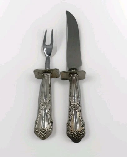 2 Pc Towle TWS350 Beaded Roses Sterling Handle Stainless Carving Set