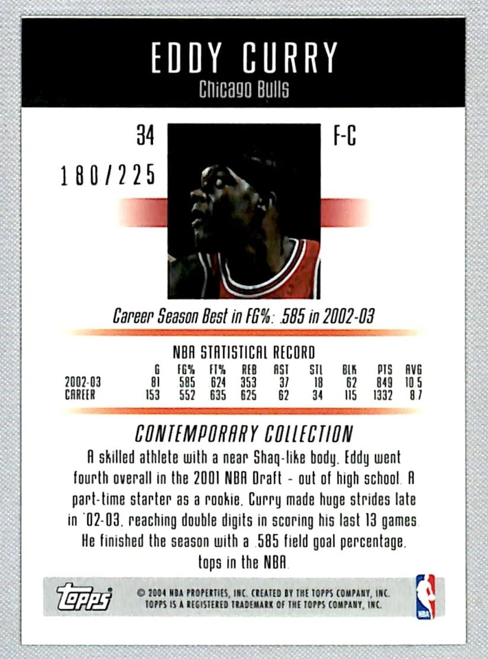 Eddy Curry 2003-04 Topps Contemporary Collection Red /225 #34 Chicago Bulls - Image 2 of 2