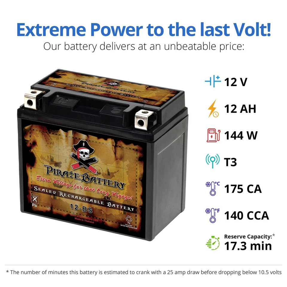 Batería Pirate YTX12-BS Batería de repuesto sin mantenimiento para ATV, Foto 3 de 4