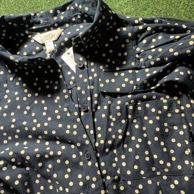 Market & Spruce Stitch Fix Colibri Blouse 1X Navy Blue Polka Dot Print Button