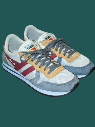 Gola Daytona Shoes Mens 10 Upper Leather Red, Yellow, Blue, With Blue Laces!
