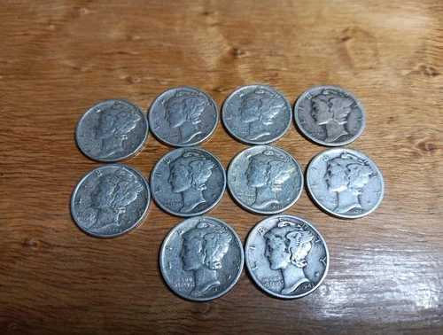 Lot Of 10 Silver Mercury Dimes - Good Condition- $1 Face Value