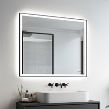 32x40'' LED Bathroom Mirror w/Light, Aluminum Frame, Dimmable Front  Backlit...