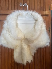 Faux Fur Wedding Shawl White With Light Brown Satin Lining Length 57  X 15  