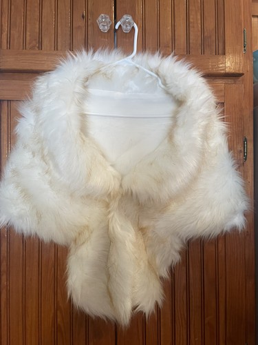 Faux Fur Wedding  Shawl White With Light Brown Satin Lining Length 57”X 15”