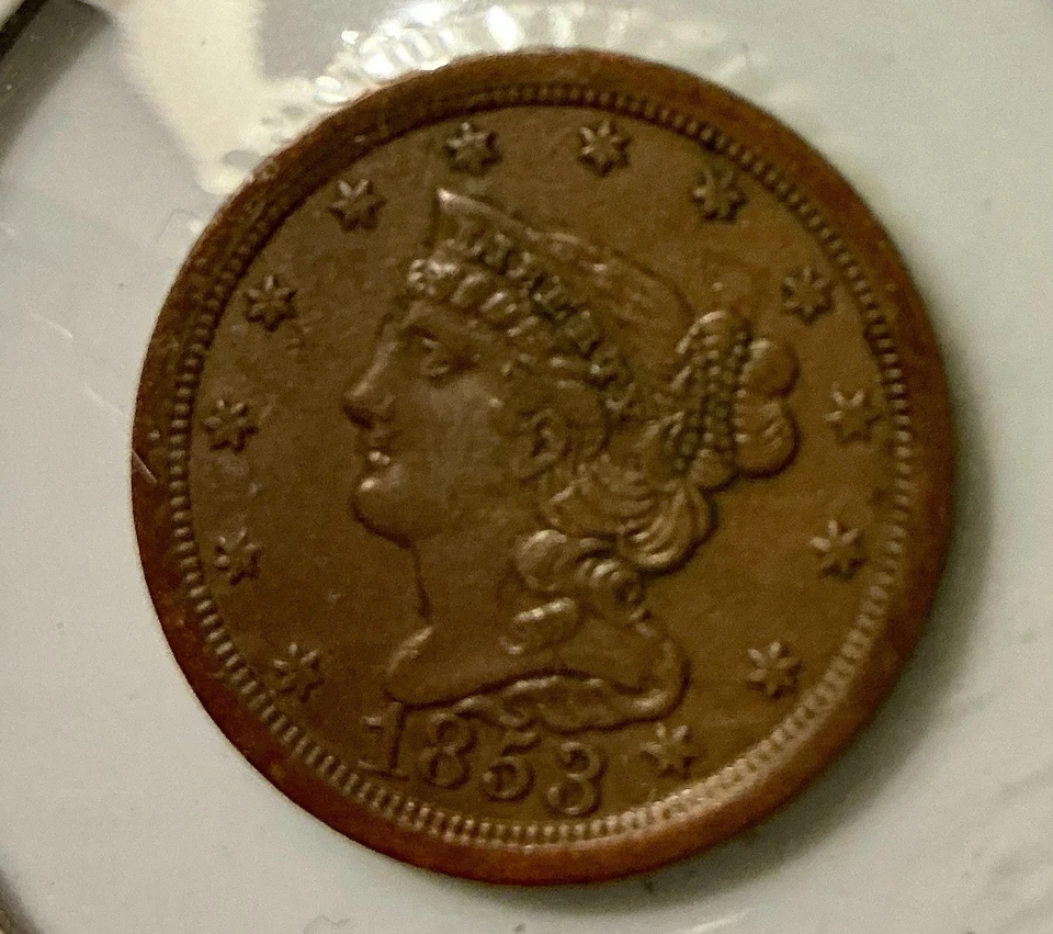 1853 Half Cent – Braided Hair Early U.S. Scarce Type, Beautiful Detail 🤩 - Image 3 of 4