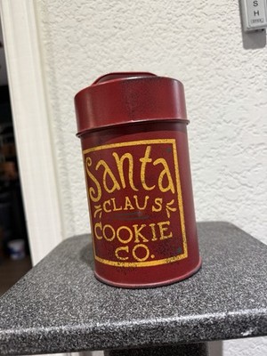 Rustic Country Metal Tin Storage Can Santa Claus Cookie Company 7 x4  Christmas