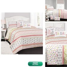 Lush Decor 5 Piece Fox Ruffle Stripe Quilt Set, Full/Queen, Pink/Gray 16T002269