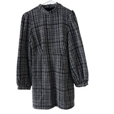 CUPSHE Black White Tweed Long Sleeve Mini Dress Mock Neck Lined Women's L NWT