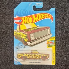 Hot Wheels '83 Chevy Silverado Red Yellow HW Art Cars 1:64 With Protector