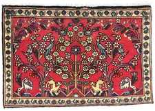 Handmade Vintage Pictorial Design Oriental Rug 2X3 ft Traditional Small Carpet