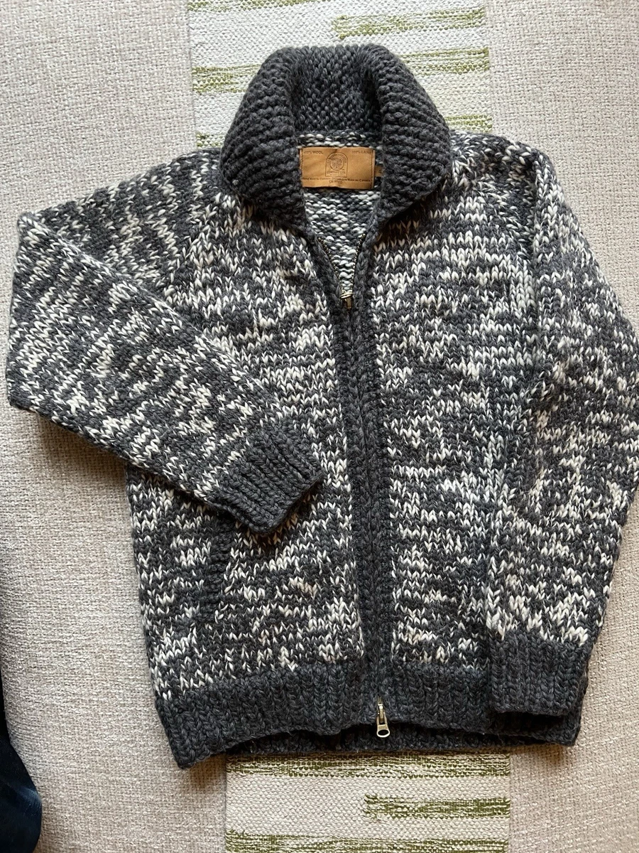 Cárdigan Canadian Sweater Co Tejido a Mano Lana Cowichan Cremallera Gris 42 Hecho en Canadá