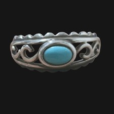 Vintage Sterling Silver Turquoise Filigree Ring Size 8.75 Scroll Work Boho 2.6g