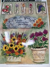 Vtg Color-Clings Window Decoration Garden Flowers Stone Spring 2001 Cling