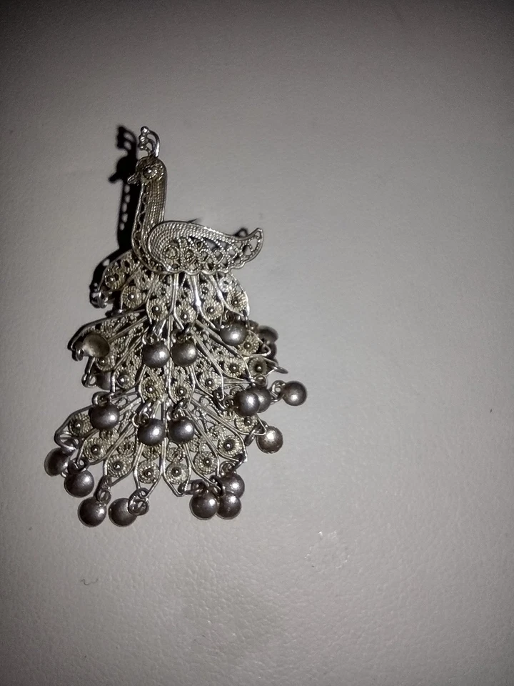 Vintage 925 Sterling Silver Articulated Peacock 3 Tier Earrings 1.75" - Image 4 of 4