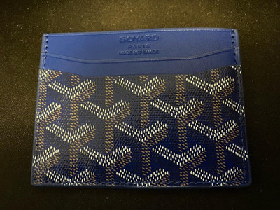 Women's Goyard Geometric CardHolder- Classic Blue Canvas/Leather