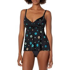 Contours by Coco Reef Women's Diamond WRAP Tankini, Black Multi, 8/32D
