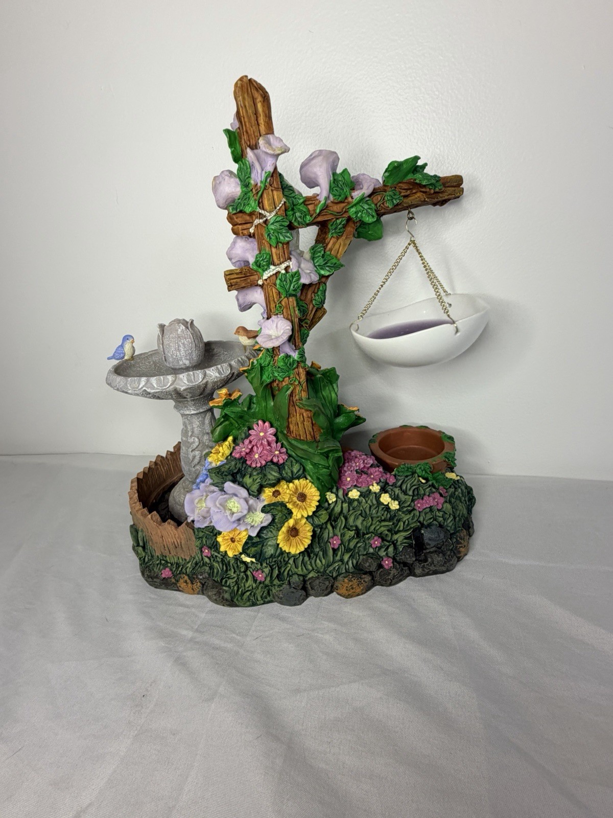 Yankee Candle Garden Birdbath Candle Holder Display Resin Decor READ