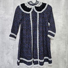 Vintage Gunne Sax Jessica McClintock Girls 5 Dress Floral Lace Velvet Collar