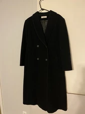 Preston & York Petites Women’s Double-Breasted Black 100% Wool Over Coat Sz 14P