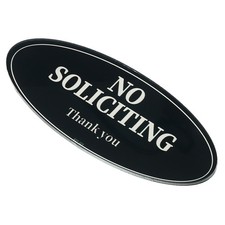 No Soliciting Sign, Acrylic Oval Interior Door Exterior Sticker, Black