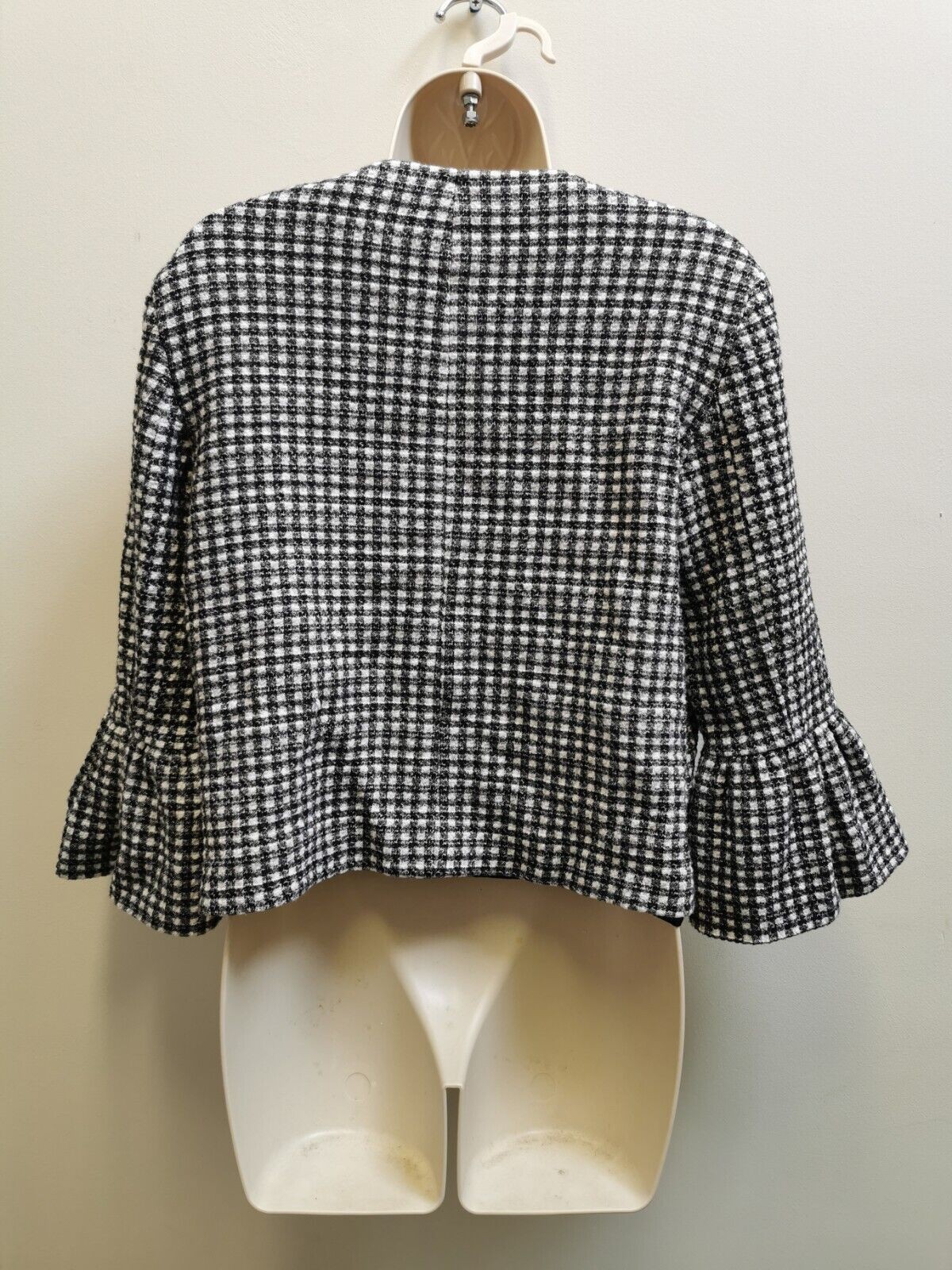 ZARA WOMEN'S TEXTURED HOUNDSTOOTH BLAZER Jacket WHITE/BLACK SIZE L thumbnail 6