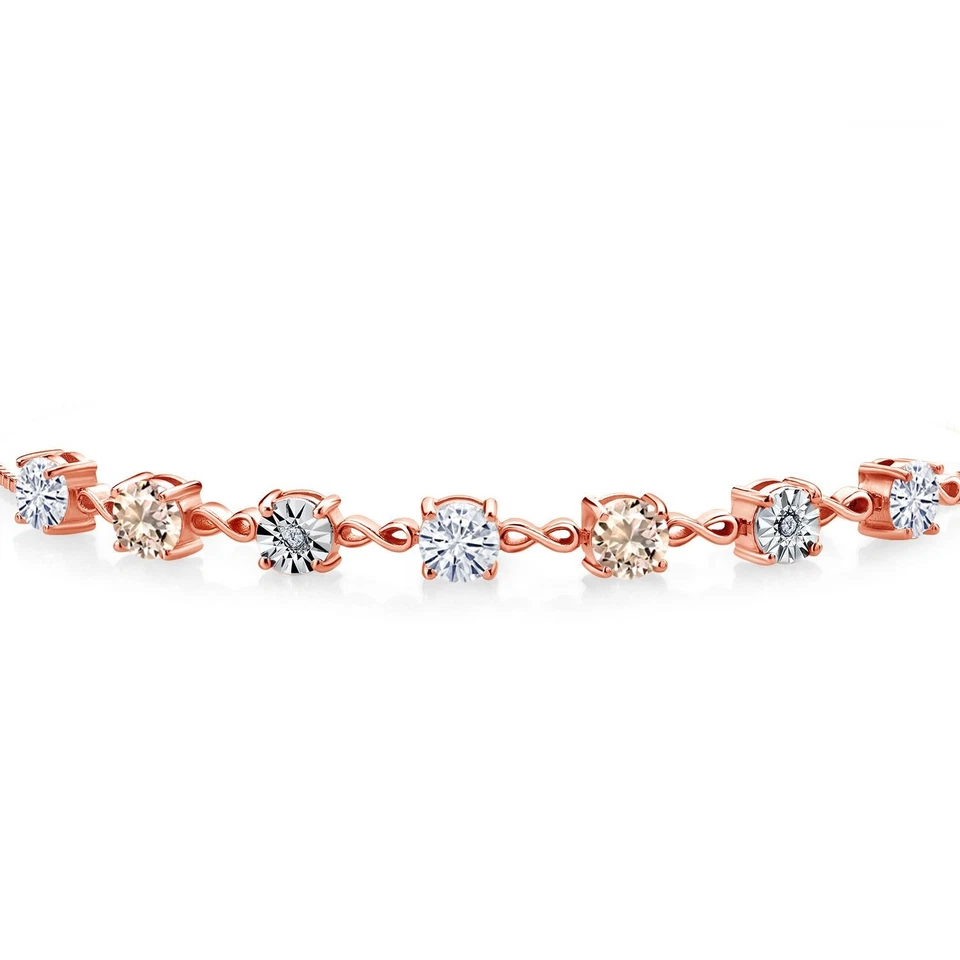 18K Rose Gold Plated Silver Peach Morganite Bracelet Set with Moissanite (2.31 - Image 2 of 3