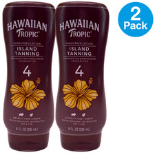 Hawaiian Tropic Island Tanning Sunscreen Lotion SPF 4 8 fl oz 2 Pack Exp 07/27