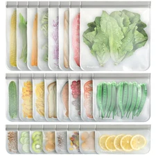 24 Reusable Food Storage Bags, Freezer Bags with Pack BPA FREE (8 Reusable Ga...