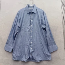 Eton Contemporary Dress Shirt Men 46 18 Blue Houndstooth Business Button Up