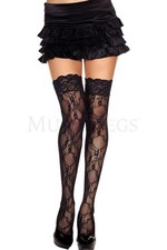 Women's, Floral Lace Thigh High Stockings. Music Legs 4555