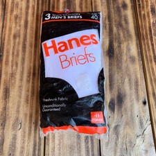 Vintage 1992 Hanes Mens Briefs 3 Pack White 100 Cotton Sz 40 Deadstock USA Made