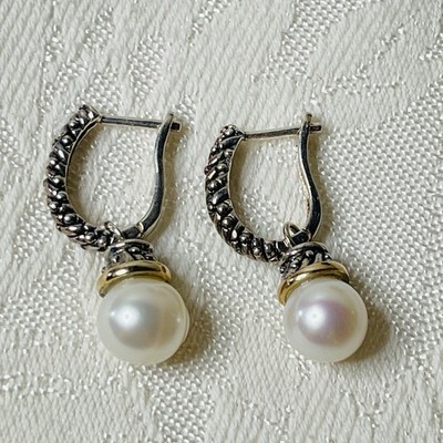 Town & Country Ohrringe 925 Sterling Silber & 14 Karat Gelbgold Perlen