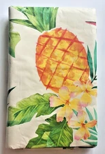 Pineapple Yellow Vinyl Tablecloth Flannel Backed 52X70" Welcome Summer Beach