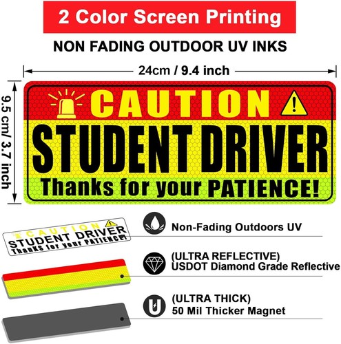 3-PCS STUDENT DRIVER CAR MAGNET Bumper Magnetic Reflective Safety Warning Sign - Picture 3 of 9