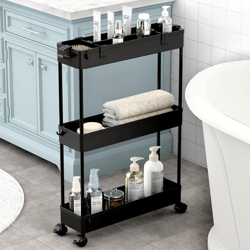 Slim Storage Cart 3 Tier,Bathroom Organizer Rolling Utility