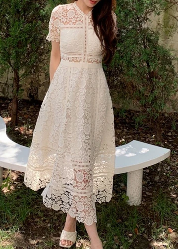 OFF WHITE Abito donna autoritratto pizzo scavato maniche corte N