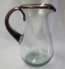 Heavy Hand-Blown Glass Sangria - Iced Tea - Lemonade Pitcher Pale Green & Brown