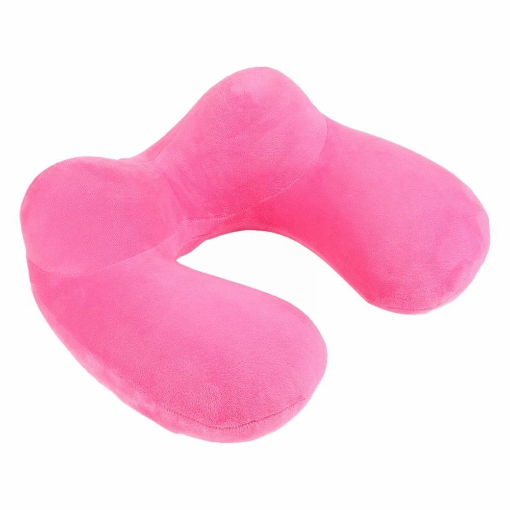 Soft U-Shaped Inflatable Travel Neck Pillow for Airplanes and Cars