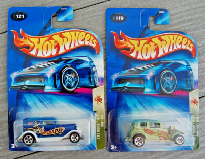 2- 2004 Hot Wheels 1932 Ford+Vicky Tat Rods NO UPC #119 #121 Metal Base 2 4 moc