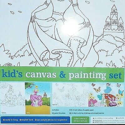 Cinderella Princess Fairies Kids Canvas Painting Set Paint Brushes Acrylic  Paint