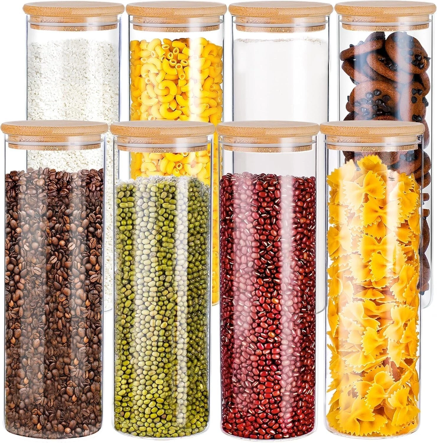 Glass Storage Containers with Lids, 38Oz Set of 8, Glass Jars with Bamboo Lids,