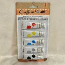 Crafters Square Tempera Watercolors Tubes Red Blue Black Gray Yellow 0.352 Oz