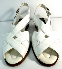 Vintage 'Selby' White Leather Heeled Sandals Size 7 M in Box, Made in Brazil