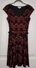 Candies's Junior's Dress Red Black Lace Stretch Belt Short Sleeve Size Med