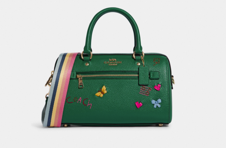 Coach Rowan Satchel/Crossbody-Diary Embroidery in Green Leather